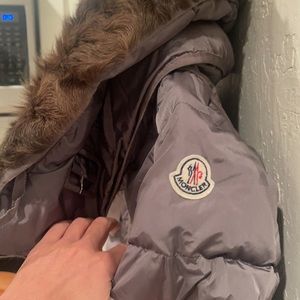 AUTHENTIC MONCLER Gray Down Coat with Fur Collar